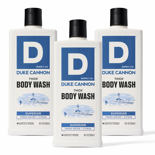 Duke Cannon Thick Body Wash - Superior, Men’s Premium Body Wash, Deep Clean, Refreshing Scent, Large 18oz Bottle, Sulfate-Free, Moisturizing Formula (3 Pack)