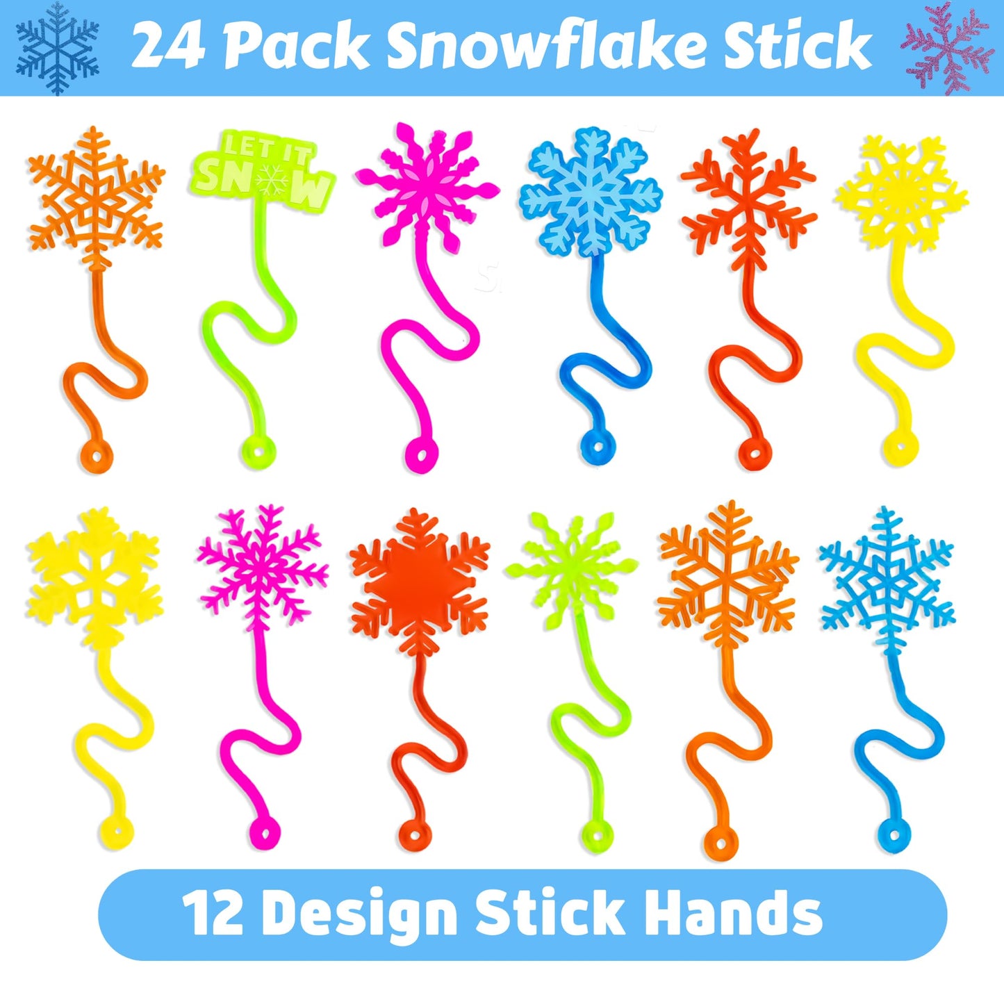 48 PCS Snowflake Party Favors - 24 Temporary Tattoos & 24 Stick Hands