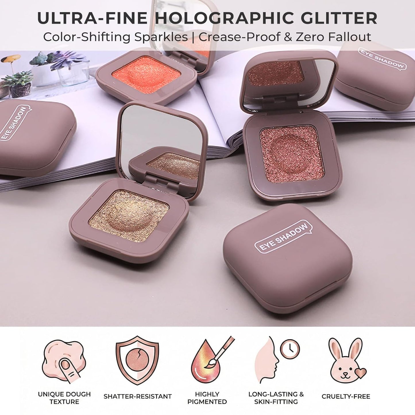 Duochrome Glitter Eyeshadow - Ultra-Fine Color Shifting Metallic Shimmer | Long-Lasting Holographic Makeup (#1 Champagne Pink)
