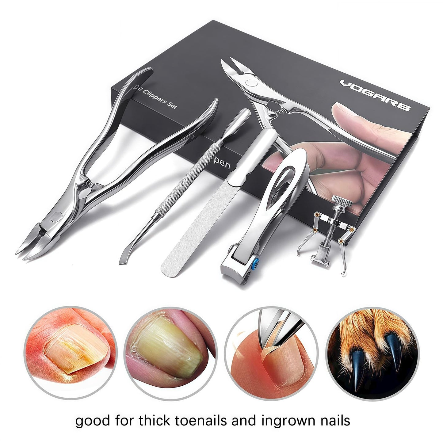 VOGARB 5Pcs Long Handle Toenail Clippers Set
