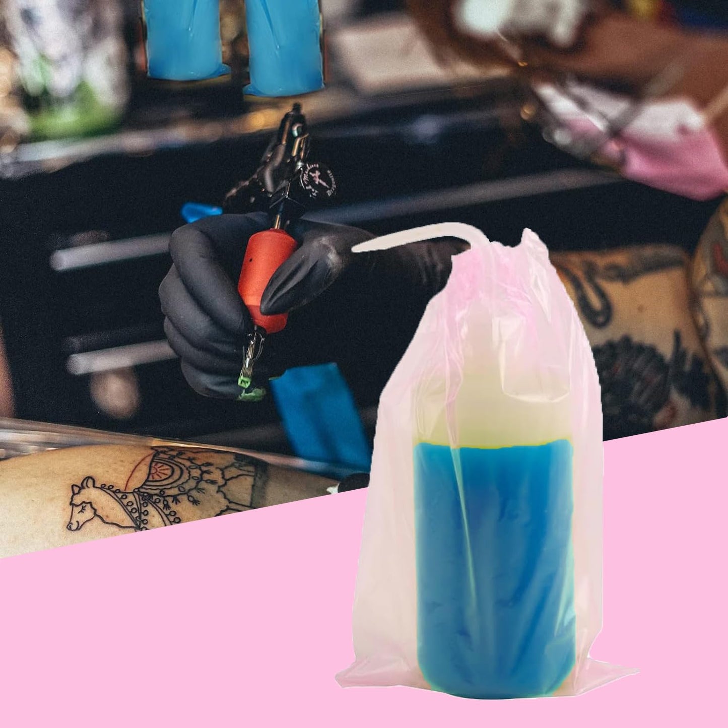 Bottle Bags Pink, Urknall 250pcs Squeeze Bottle Bags Pink Wash Bottle Covers Sleeves Disposable Tattoo Bottle Bags 6 X 10 Inch Squeeze Bottle Covers Barrier