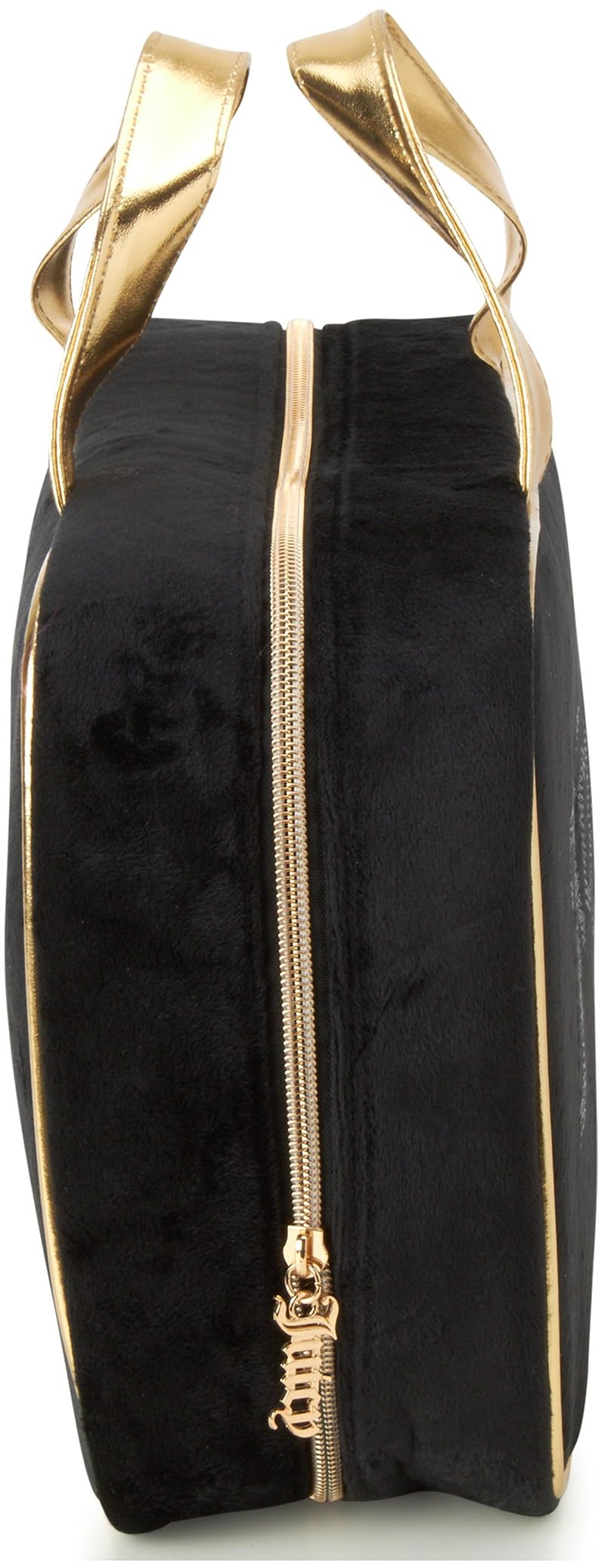 Juicy Couture Black Makeup Bag Cosmetics Organizer Travel Essentials Weekender Velour Rhinestone Gold Trim