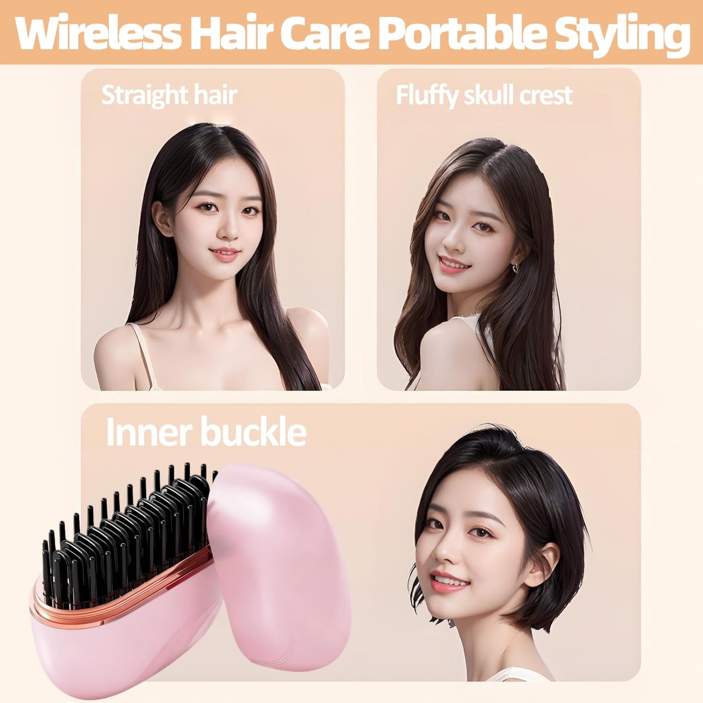Mini Hair Straightener, Rechargeable Portable Hair Straightener Brush, 3-Speed Temperature Control, Anti-Scald Shell, Lightweight & Portable Travel (Pink)
