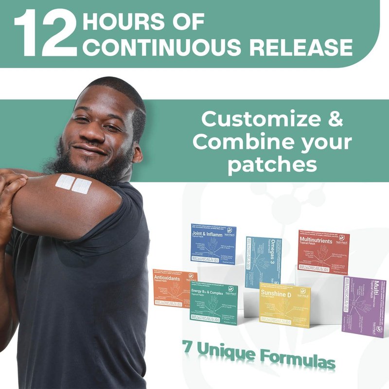 NUTRI-PATCH Energy B12 Complex Topical Patch - 30 Count with B Vitamins & Biotin for Enhanced Vitality