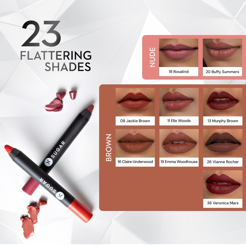 SUGAR Cosmetics Matte as Hell Crayon Lipsticks for Women Lasts Up To 8+ Hours Lip Crayon with Sharpener 2.8 g (Pack of 1) 15 STEPHANIE PLUM