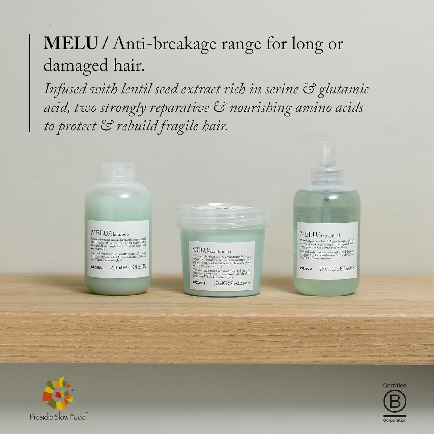 Davines MELU Shampoo - Anti-Breakage Fortifying Cleanser for Long, Damaged Hair | Strengthens & Adds Shine