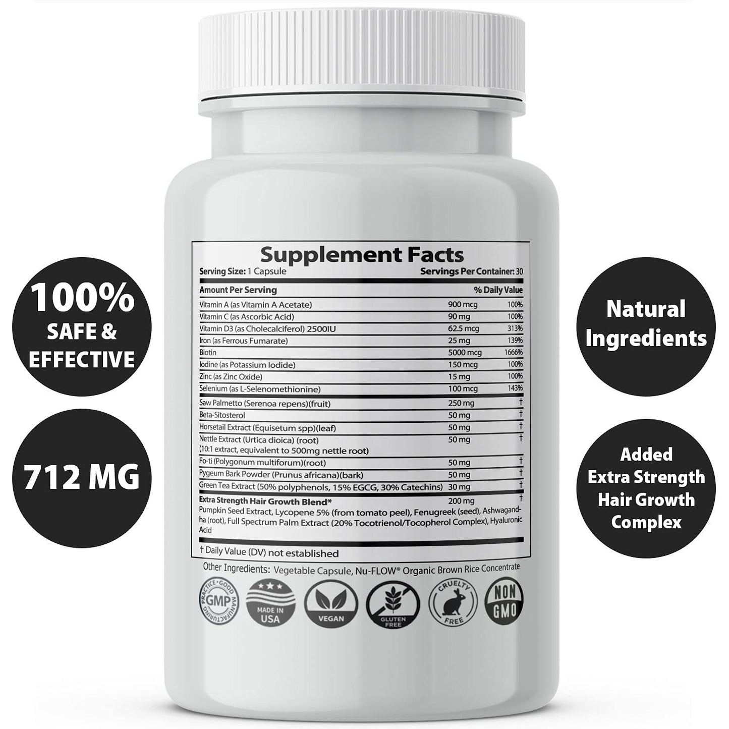 Finanutride Natural DHT Blocker & Hair Growth Capsules - Prevent Hair Loss, Stimulate Follicles, Proprietary Regrowth Treatment