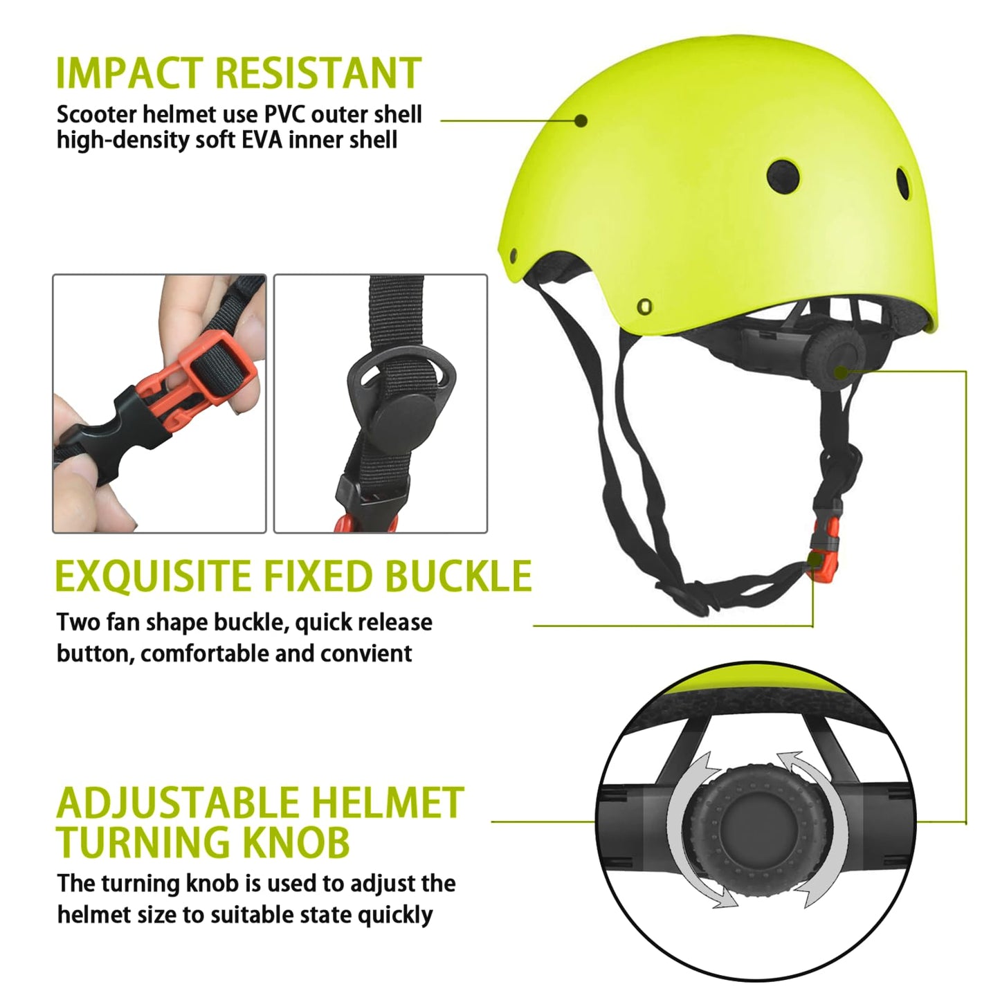 WayEee Kids Bike Helmet Set Skateboard Knee Pads, 7PCS Protective Gear Adjustable for Girls Boys 3-10 Age Elbow Pads Wrist Guards for Outdoor Sports Cycling Bike Roller Skating Scooter, Youth, Green