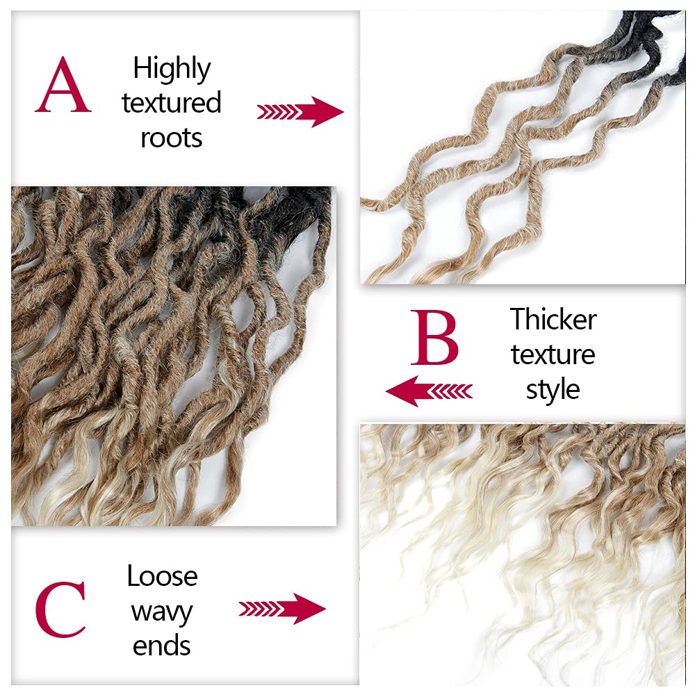 8Packs Faux Locs Crochet Hair 24Inch Soft Locs, Crochet Locs With Curly Ends Boho Faux Locs Blonde Crochet Braids (1B/27/613, 24(Pack of 8))