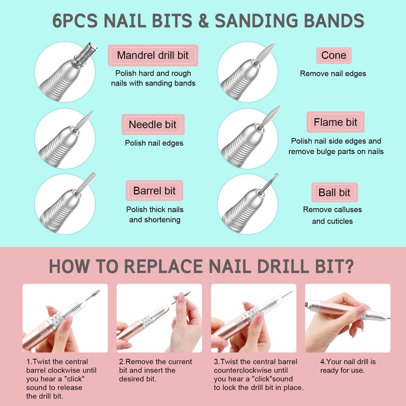 Delanie Corded Electric Nail Drill for Acrylic Nails Gel Nails 35000 RPM, Professional E File Nail Drill Machine, Low Noise, Low Vibration, Low Heat, Rose Gold (Non-Rechargeable)