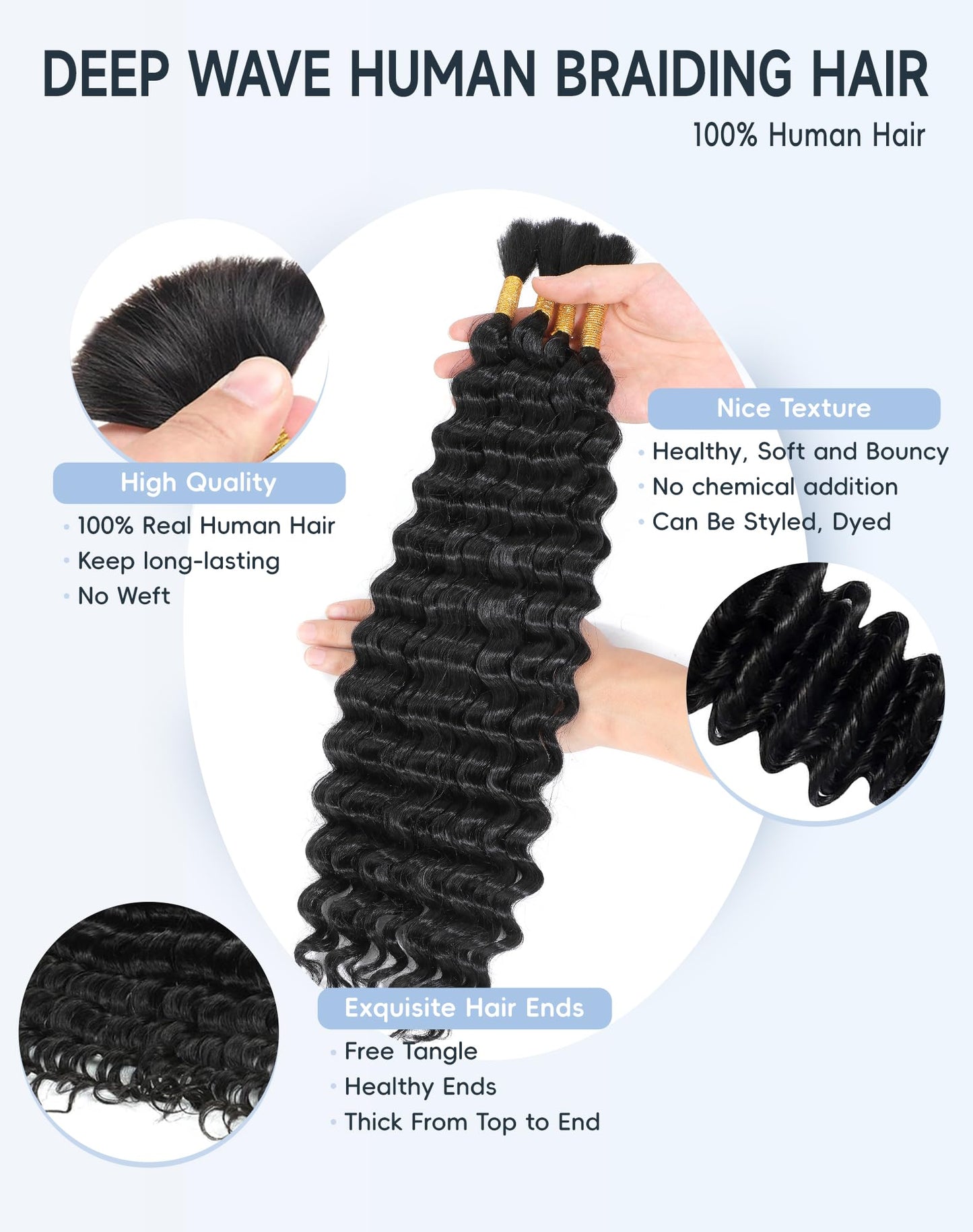 Human Braiding Hair For Boho Braids 110g Curly Boho Hair For Braiding Knotless 12A 100% Unprocessed Brazilian Virgin Hair Extensions Bulk Bohemian 4 Bundles/Pack Natural Color 20Inch
