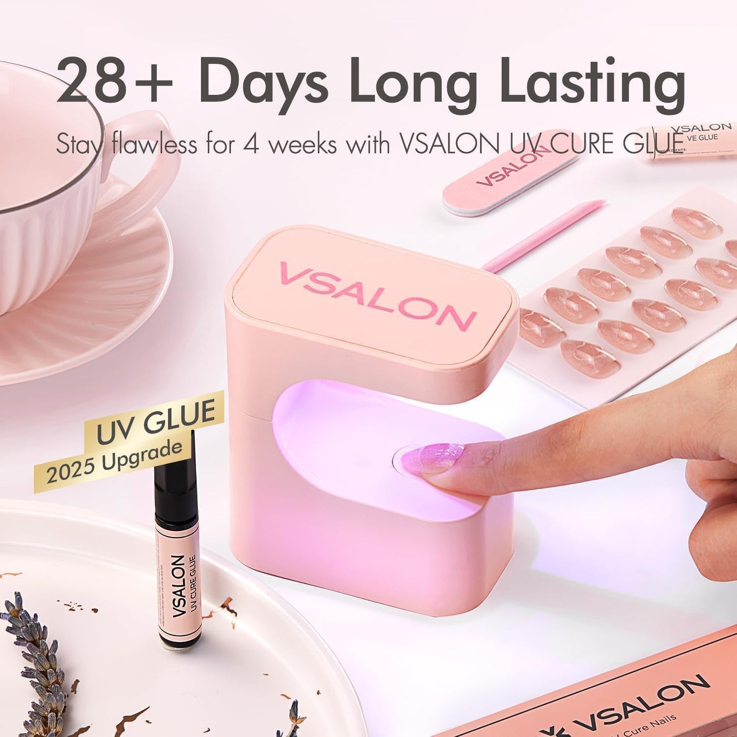 VSALON Oval Short Press On Nails, Gold Foil Finish Cat Eye French Tip