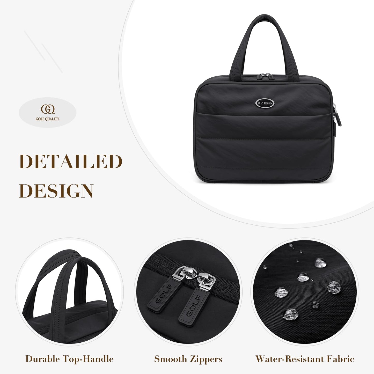 GOLF QUALITY Travel Toiletry Bag with Jewelry Organizer, Hanging Toiletry Bag for Toiletries Puffy Cosmetic Make up Bag Organizer Carry-on Travel Accessories Essentials,Black