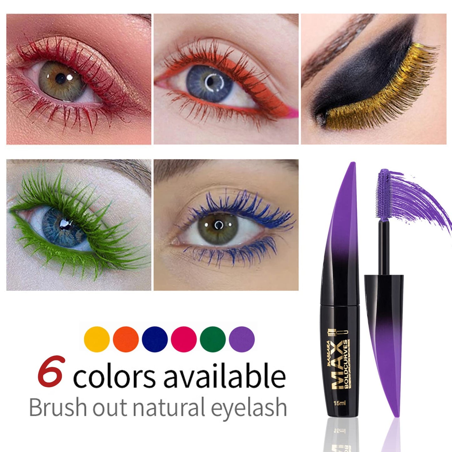 Joyeee 6 Colors Mascara Set, Colorful Mascara Waterproof Long-lasting Volumising Lengthening Curling, Create 3D Charming Eye Makeup, Brilliant Halloween/Christmas Gift Set for Women Teenage Girls#1