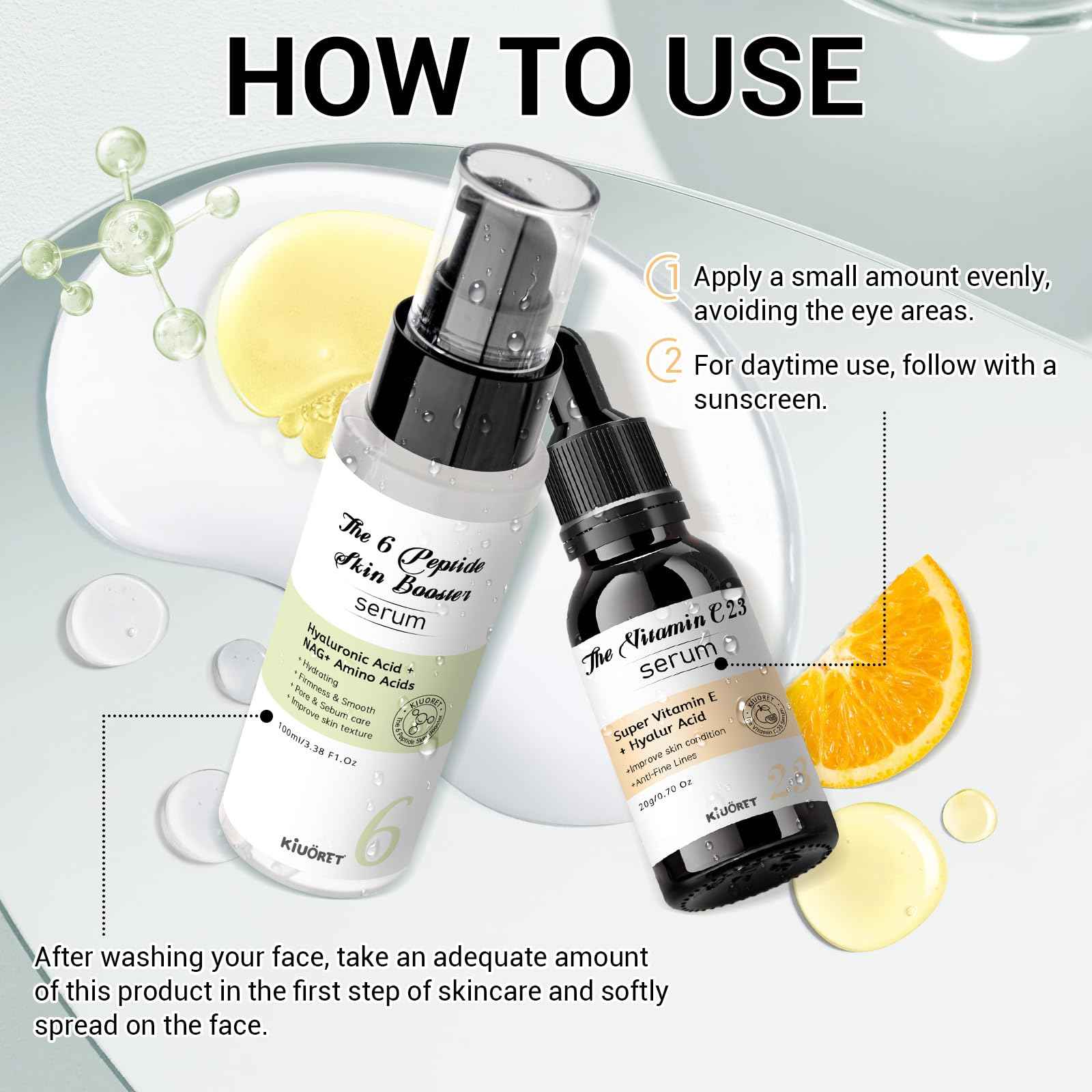 23% Vitamin C Serum 6 Peptide Booster Serum Set - Korean Skin Care Set for Deep Hydrating, Anti-Aging & Wrinkle-Reducing, Improves Skin Elasticity & Tone - Ideal Gift Set for Women