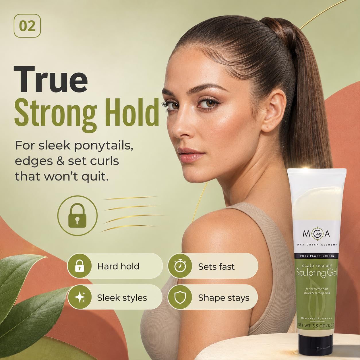 Max Green Alchemy MGA Vegan Sculpting Hair Gel Tube - Extreme Styling Hair Gel for Women & Men | Organic Formula of Styling Products Provide Strong Hold & Lasting Control | Color Safe | 5.5 Ounces