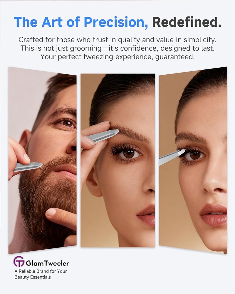 Hand-Made Tweezers - Safe Rounded Tip & Comfort Spring for Pain-Free Plucking | Thick Stainless Steel for Precise Grip on Eyebrows & Facial Hair