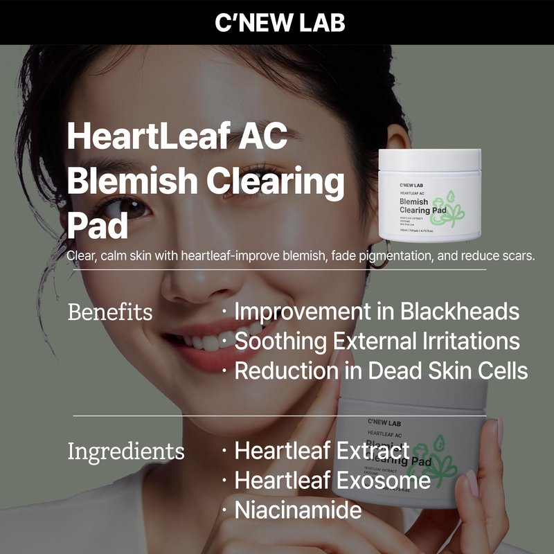 C’NEW LAB Heartleaf AC Blemish Clearing Pad (70 pads) | Blackhead & Exfoliating Facial Pads for Smooth Skin | Heartleaf Extract, Heartleaf Exosome, Allantoin, PHA, Korean Skin Care