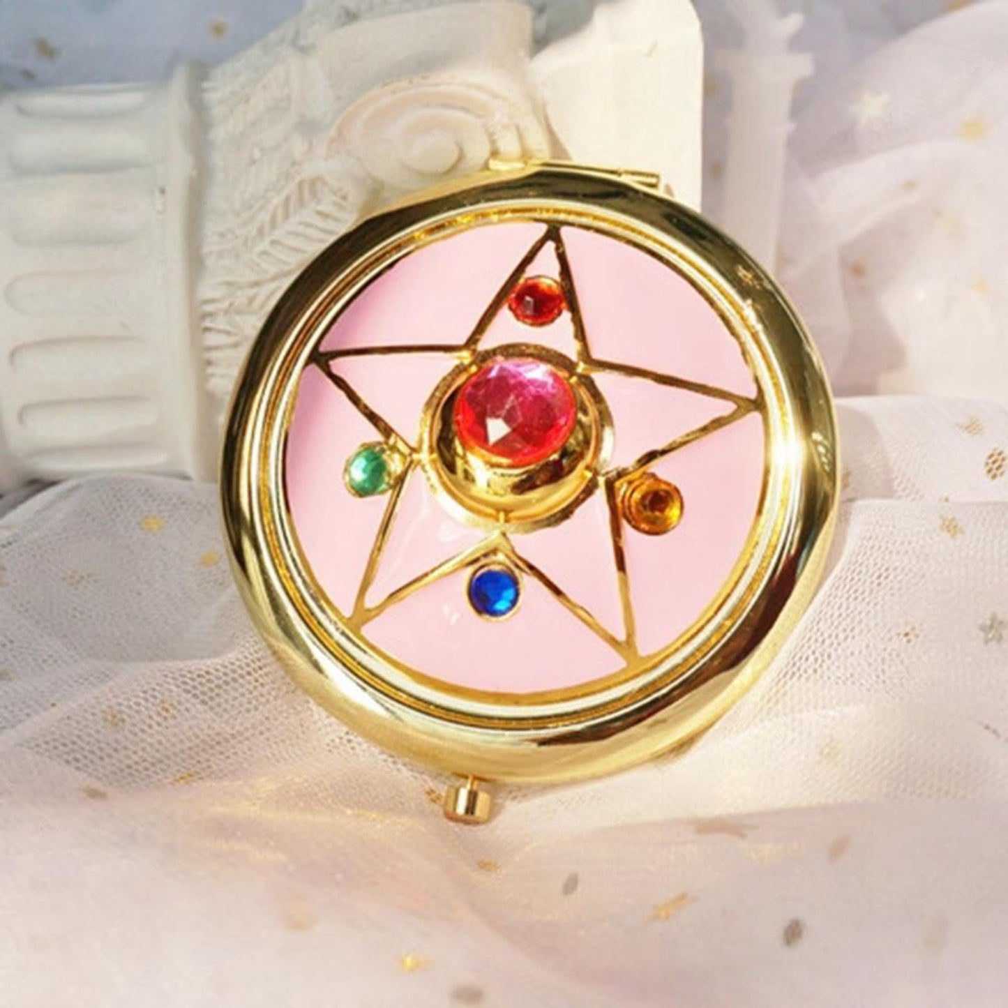 Jauarta Cosmetic Makeup Folded Mirror, Anime Makeup Compact Mirror Star Portable Travel Handheld Foldable Double Sided Mirror, Cosplay Prop for Beauty Lovers
