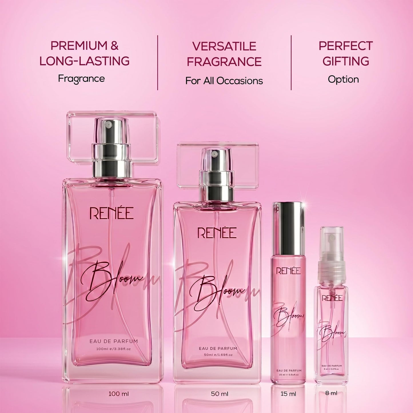 RENEE Eau De Parfum Bloom 50Ml| Premium Long Lasting Luxury Perfume Liquid| Notes Of Almond, Unisex Adult, Scent For All Occasions