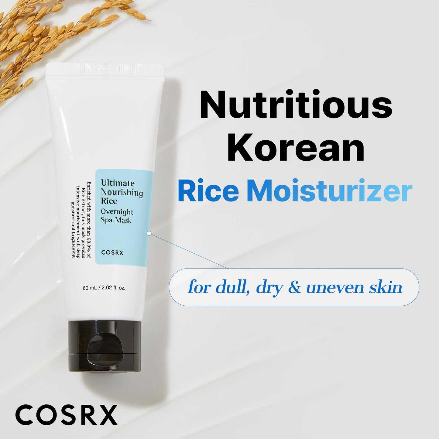 COSRX Ultimate Nourishing Rice Overnight Spa Mask, 60ml / 2.02 fl.oz | Rice Extract 68% and Niacinamide 2%, Korean Skin Care, Animal Testing Free