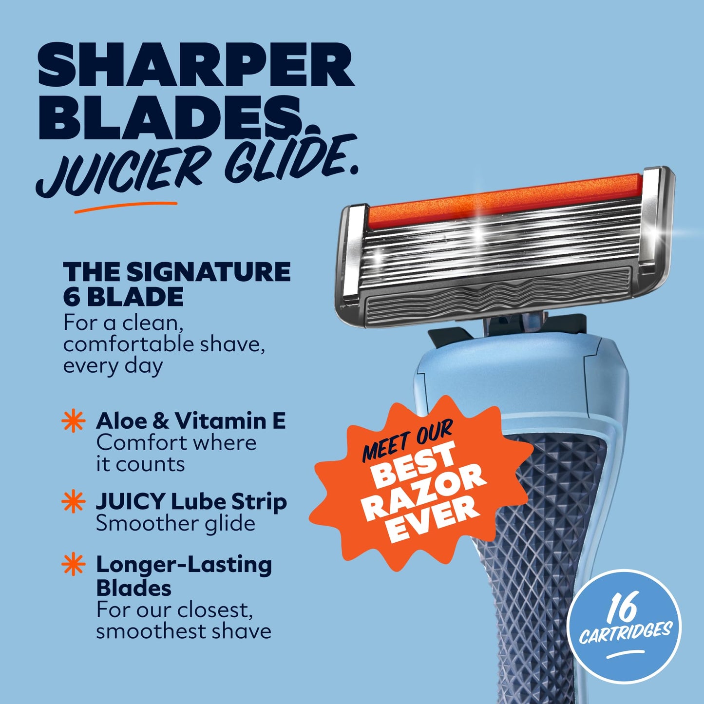 Dollar Shave Club | 6 Blade Razor Refills (16 Pack) | 6 Stainless Steel Blades for a Close & Comfortable Shave