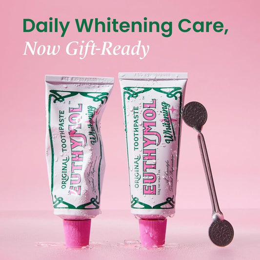 EUTHYMOL Whitening Toothpaste Gift Set (3.7fl oz*2, Sqeezer Set) - Stain Removal in 2 Weeks, Long-Lasting Freshness for Sensitive Gum & Teeth. Bad Breath, Cavity Prevention