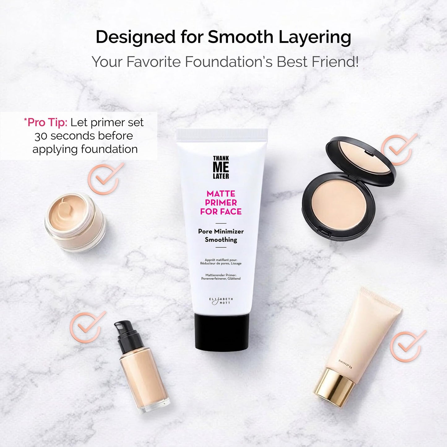 Elizabeth Mott Thank Me Later Pore Minimizer Primer for Face - Soft-Matte Finish - Smooths the Look of Pores, Mattifying Face Primer, Lightweight K-Beauty Formula, Leaping Bunny Certified, 30g