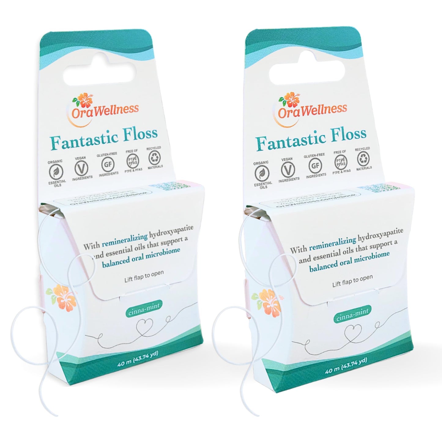 OraWellness Fantastic Floss, Hydroxyapatite Dental Floss for Tooth & Gum Repair, Waxed, Shred Resistant, Gentle & Expanding, Pack of 2