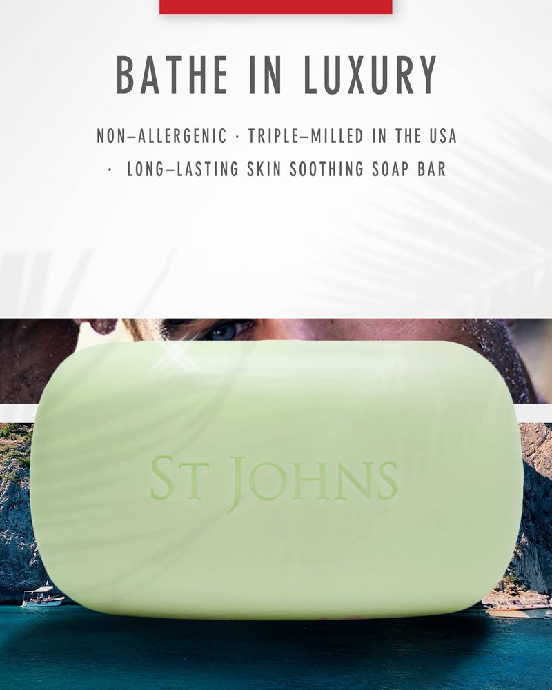 St. John Bay Rum Soap On A Rope | USA Made, Triple-milled Mens Soap Bar | Hydrating Bar Soap for Men with Olive Oil & Glycerine | Luxury Body Soap Bar for men | (7 oz Bar- 3 Pack)