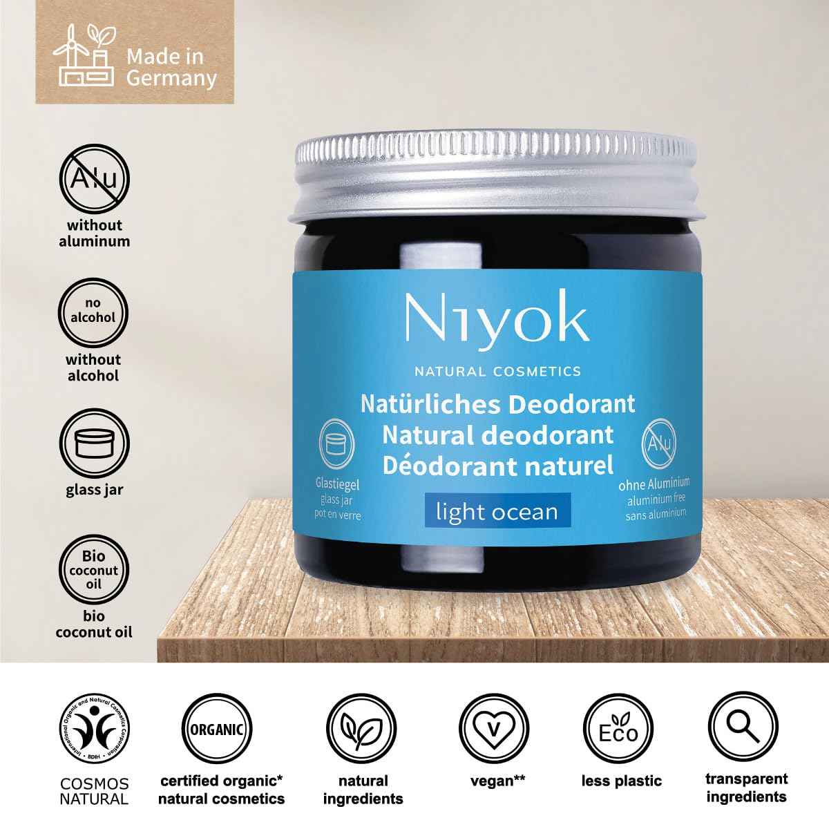 Niyok Natural Cosmetics, 2-in-1 Aluminum Free Natural Deodorant and Antiperspirant, Light Ocean, 40 ml, 2-Pack