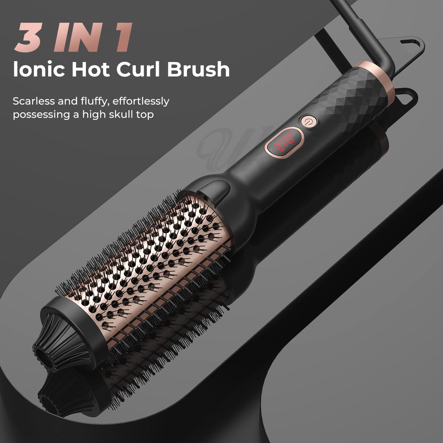 Rose Romee Thermal Brush, Heated Round Brush, 1 1/2 inch Hot Round Brush Curling Iron with Ceramic Tourmaline and PTC Heater, Detachable Brush Head with Dual Voltage for Travel