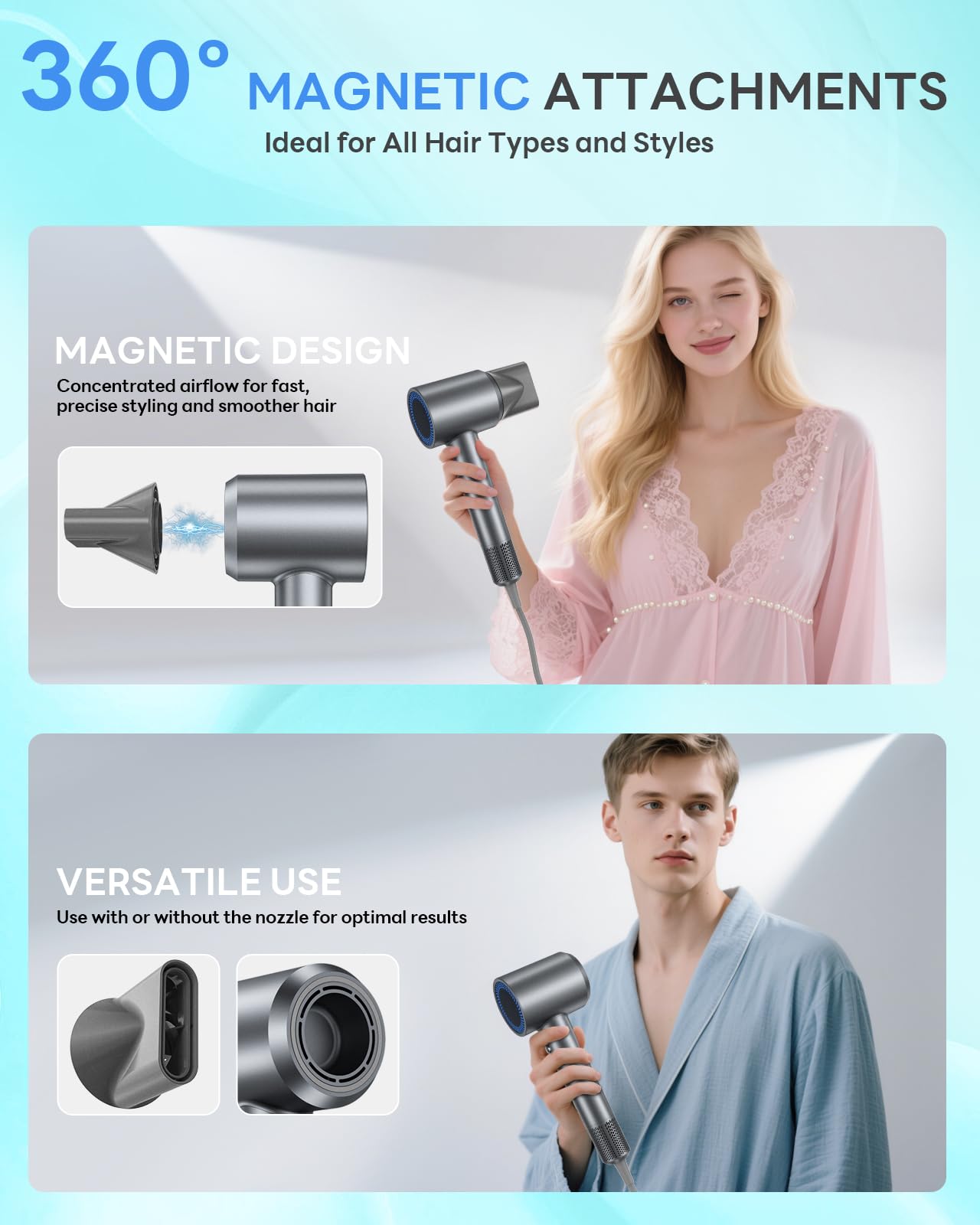 Hair Dryer, 110,000RPM Professional High-Speed Blow Dryer with Plasma Ion, Thermo-Control, 4 Heat & 2 Speed, Lightweight & Low Noise, Magnetic Nozzle for Fast Drying at Home, Travel & Salon