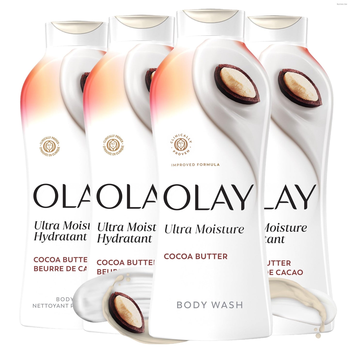 Olay Body Wash for Women, Ultra Moisture, 24hr Moisturizing, Hydrating & Refreshing, B3 Vitamin Complex, Free of Parabens & Phthalates, For All Skin Types, Cocoa Butter Scent, 22 fl oz (Pack of 4)
