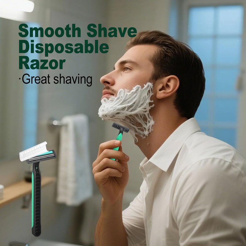 Fafortune Disposable Twin Blade Razors in Bulk, Individually Wrapped - Clear Safety Cap, For Homeless, Hotel, Airbnb, Travel (pack of 200,green)