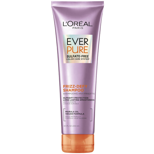 L'Oreal Paris Sulfate Free Frizz Defy Shampoo, Frizz Control Hair Care with Marula Oil, EverPure, 8.5 Fl Oz (Packaging May Vary)