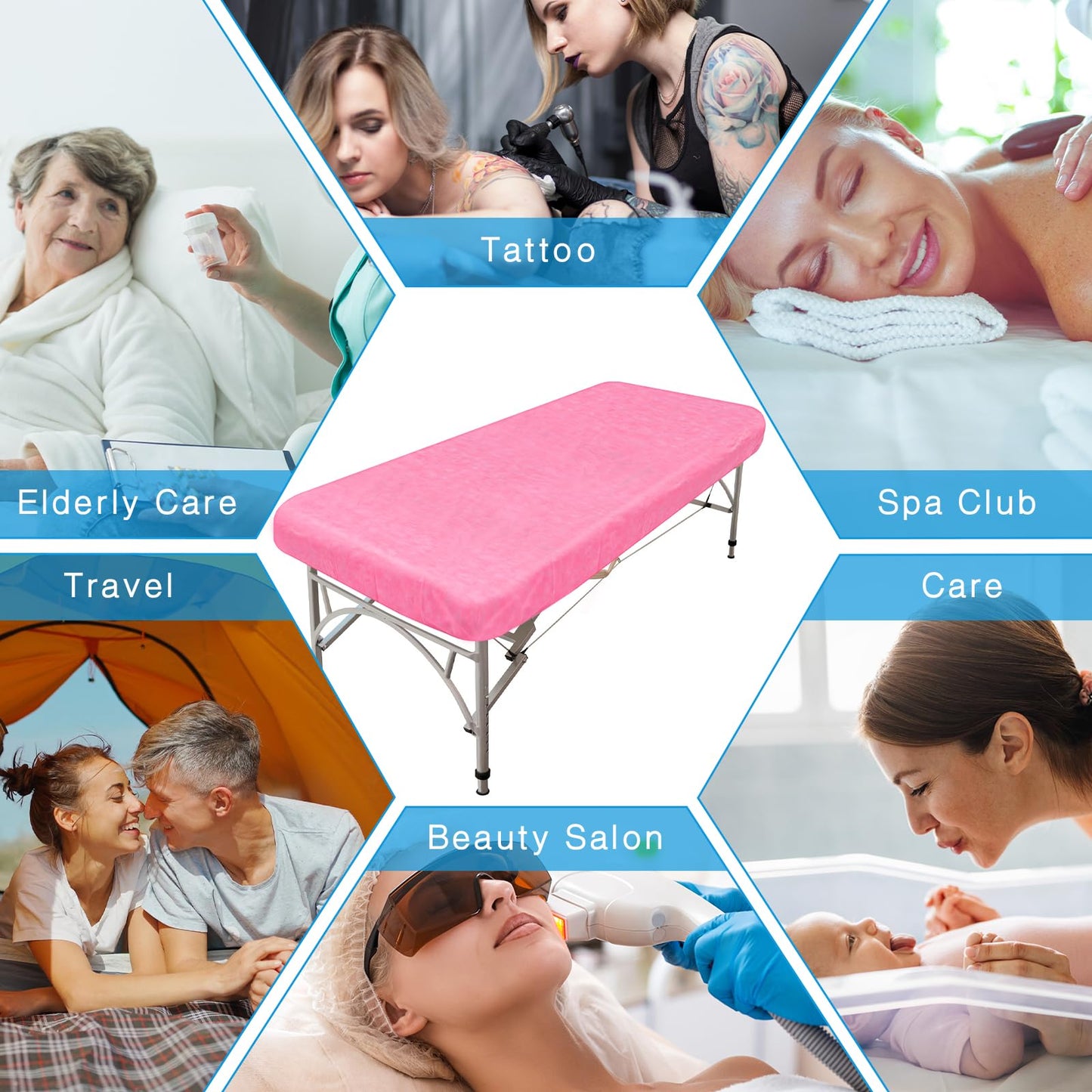 Mixweer 30 Pcs Oilproof and Waterproof Massage Table Sheets Fitted Spa 39 x 87 Inches Bed Cover Disposable Protective Sheets for Beauty Salon Skincare(Pink)