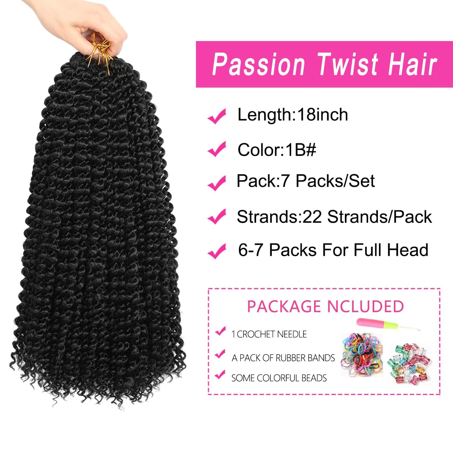 Ubeleco Short Passion Twist Hair 14 Inch 154 Strands Water Wave Crochet Hair 7 Packs Passion Twist Crochet Hair for Black Women Spring Twists Curly Braiding Hair Extensions (14 Inch,1B)