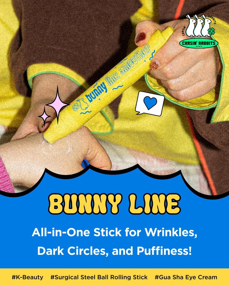 CHASIN' RABBITS Bunny Line Smoother Eye Cream Roller, 0.5 Fl Oz, Eye Serum with Surgical Steel Cooling Stick, Under Eye, Vegan, Korean Skincare