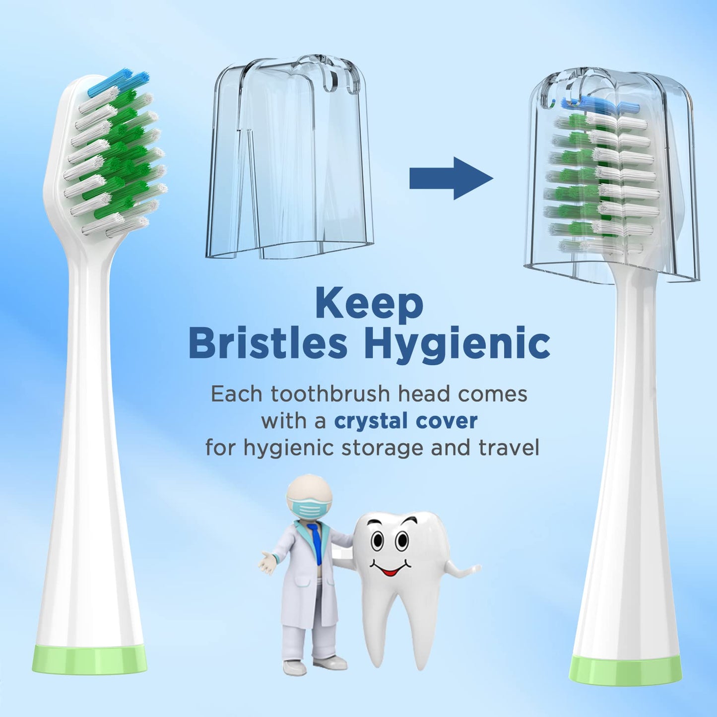 Replacement Brush Heads for Smile Bright Platinum Sonic Electric Toothbrush, Soft Bristles, 10-Pack, with Covers