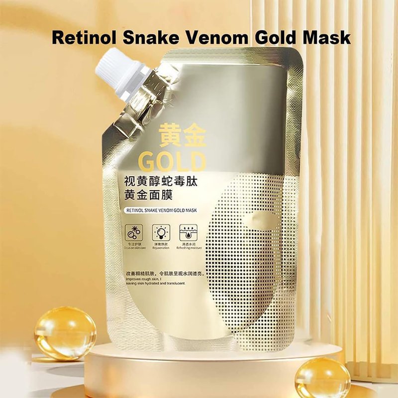 MQSHUHENMY Retinol Snake Venom Gold Mask, Rejuvenating Gold Peel Mask, Anti-Aging Gold Face Mask, Retinol Snake Venom Peptide Gold Mask with Grooming Tools (4Pcs)