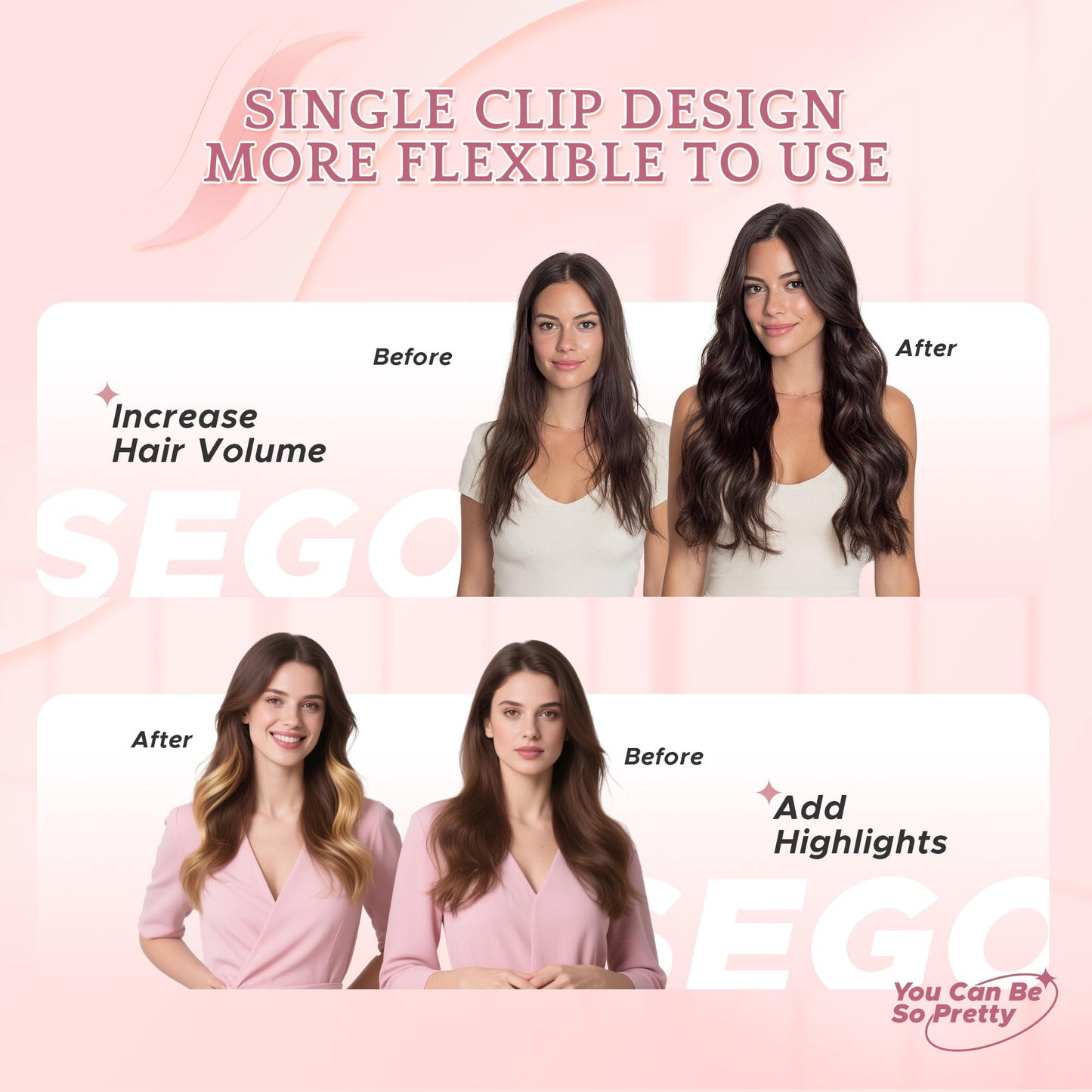 SEGO Single Clip In Hair Extensions Real Human Hair 6 Pcs Individual Clip Ins Remy Straight Soft Seamless Hairpieces for Women -14 Inch #02R Dark Brown