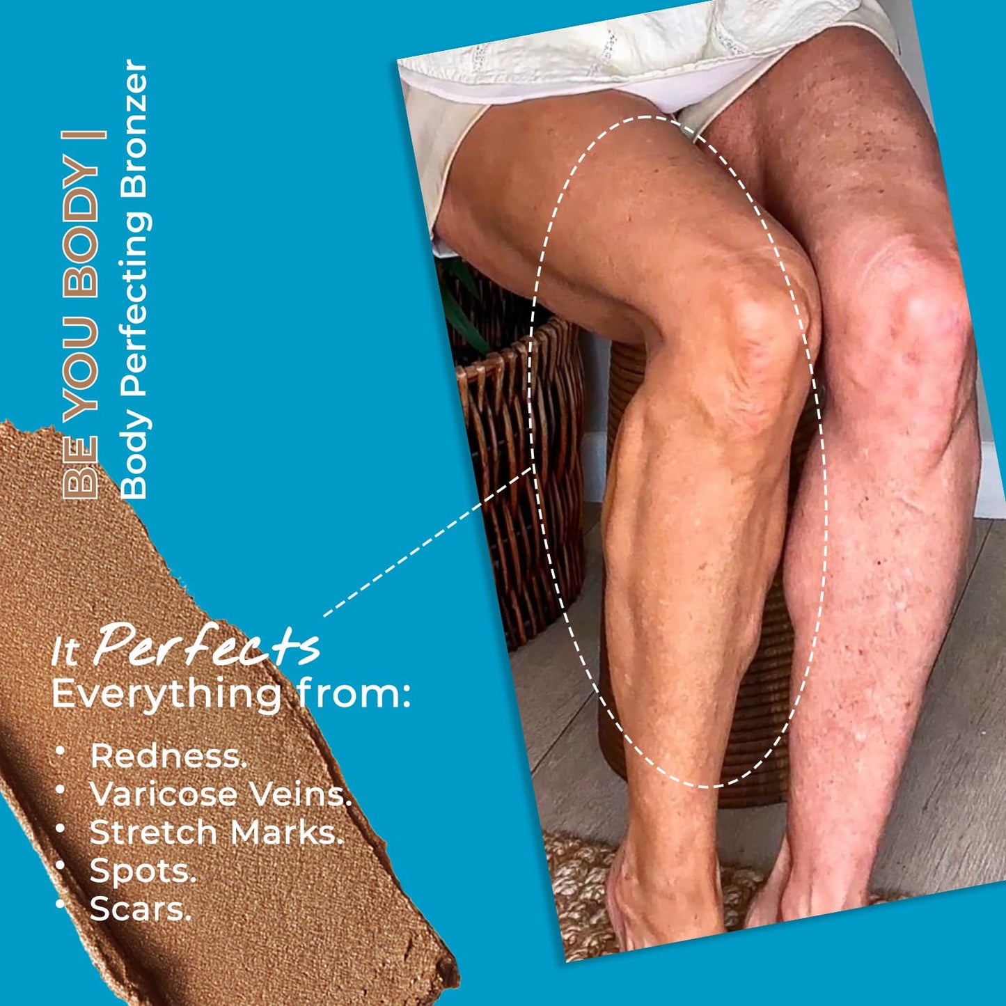 From the Creator of per-fekt beauty, Body & Leg Perfecting Bronzer | Instant, Healthy, Waterproof, Wash Off. DHA Free | Natural Looking Tan, Transfer Resistant | No Orange Skin, No Stink, No Streak.