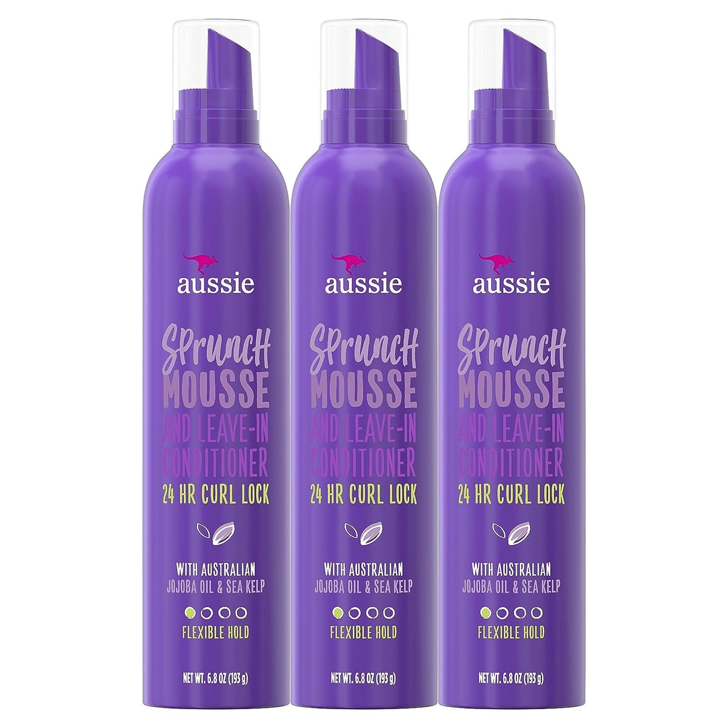 Aussie Sprunch Mousse 24 Hour Curl Lock, Flexible Hold 6.80 oz (Pack of 3)