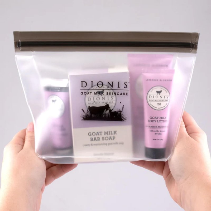 Dionis Goat Milk Lavender Blossom Hand Cream, Body Lotion, Whipped Body Scrub, Shave Butter, Bar Soap 6 oz & Carrying Case 6-Piece Travel Set