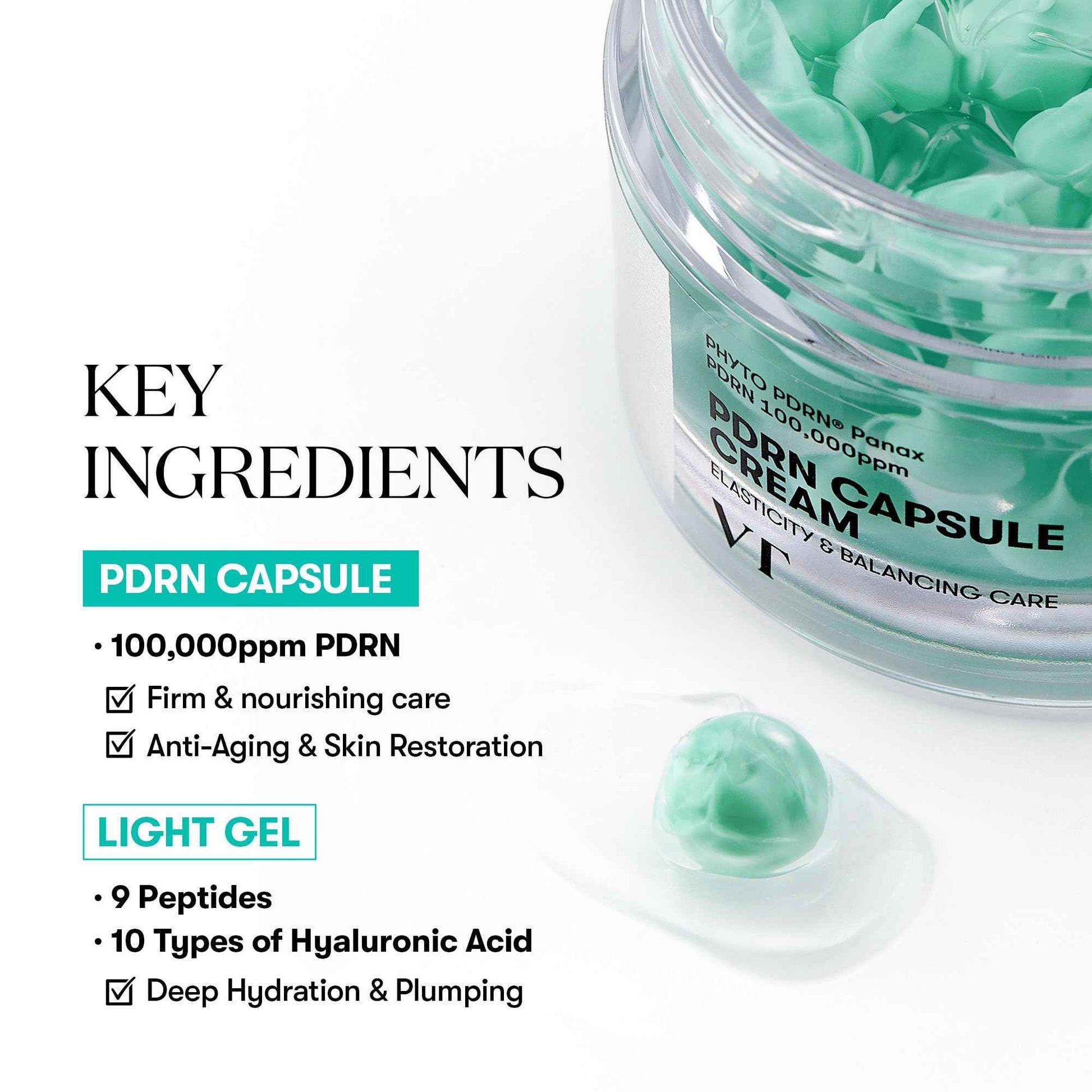 VT COSMETICS PDRN Capsule Cream 100, Hydrating Face Moisturizer with 100,000ppm PDRN, Hyaluronic Acid, 9 Peptides, Firming & Plumping Nourishing Cream, Korean Skin Care (1.69 fl. oz.)
