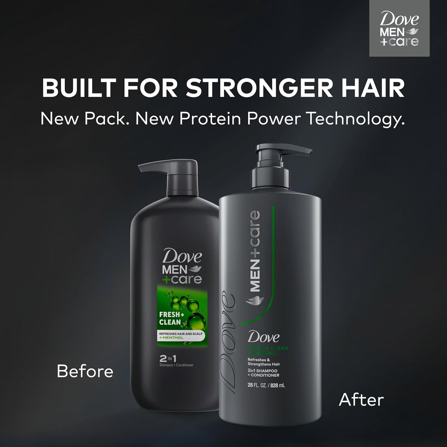 Dove Men + Care Shampoo - Fresh & Clean Hair Refreshing Formula with Menthol | 28 fl oz