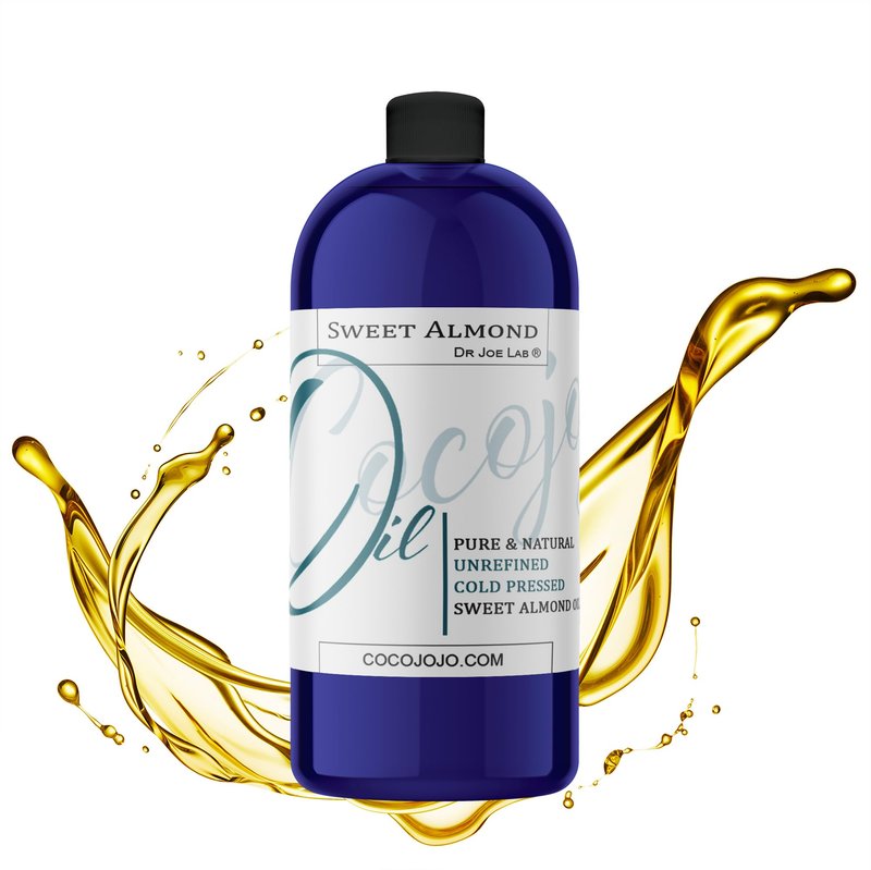 Dr Joe Lab Sweet Almond Oil for Hair, Sweet Almond Oil for Skin, Body, Nails, Pure Natural Cold Pressed Unrefined Extra Virgin Moisturizes & Nourishes - 32 Fl Oz - Packaging May Vary
