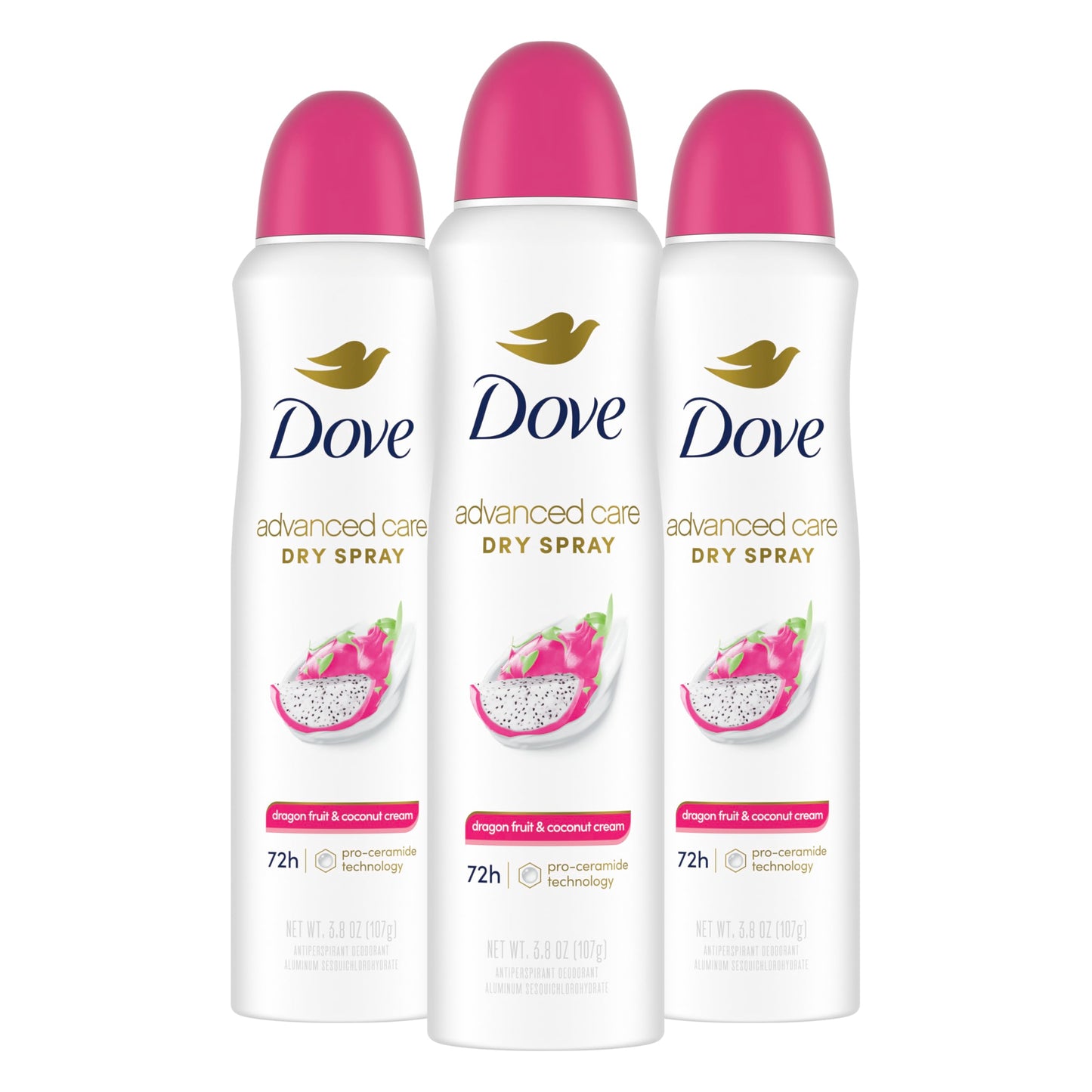 Dove Advanced Care Antiperspirant Deodorant Spray for Women 3 Pack Dragon Fruit & Coconut Cream 72 hour sweat and odor protection 3.8oz