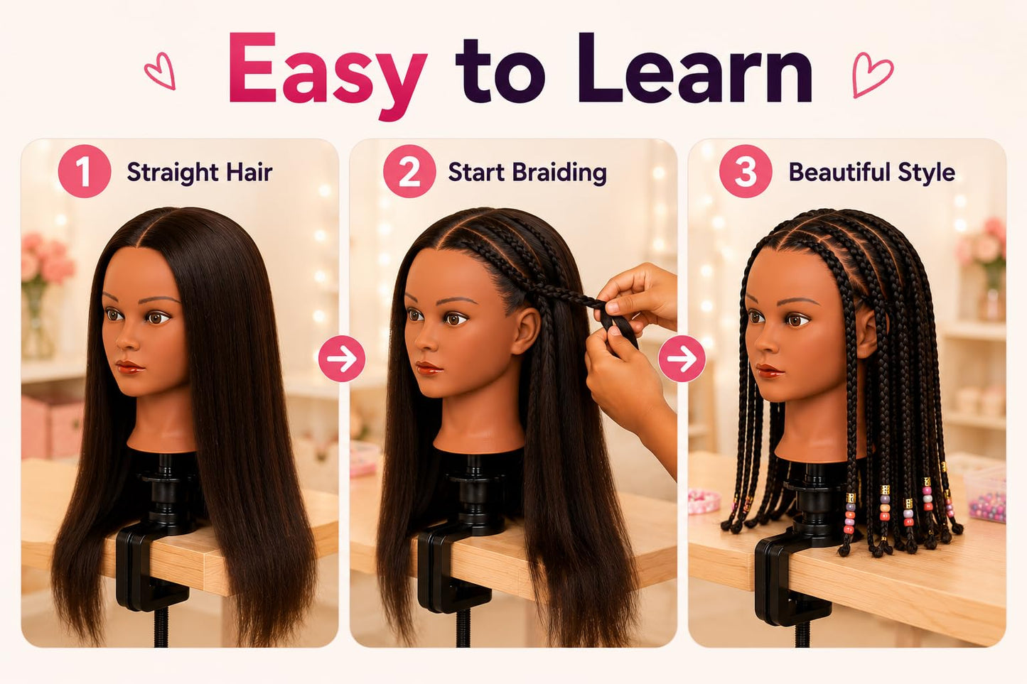 Morris Mannequin Head 100% Human Hair Training Head Kinky Curly Hair Hairdresser Manikin Head Cosmetology Doll Head for Hairdresser Practice Styling Braiding with Clamp Stand (16Inch)